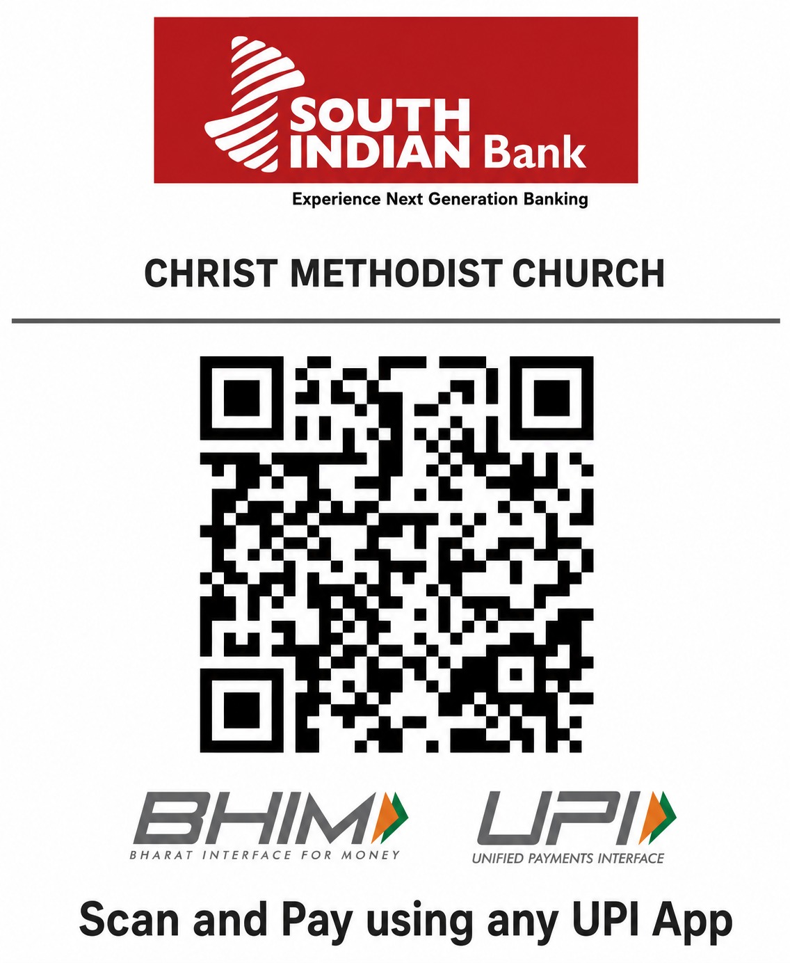 Christ Methodist Church UPI payment QR code